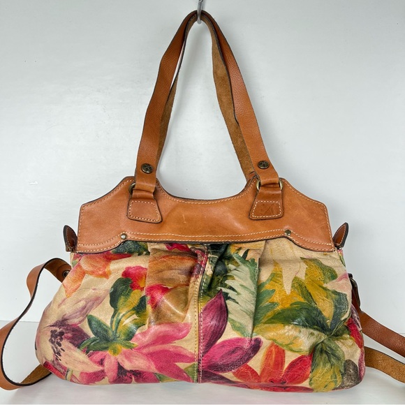 PATRICIA NASH Multicolor Painted Floral Tan Leather Distressed Tote Satchel - Picture 6 of 15